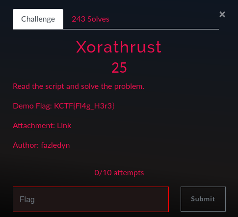 CTFtime.org / KnightCTF 2023 / Xorathrust / Writeup